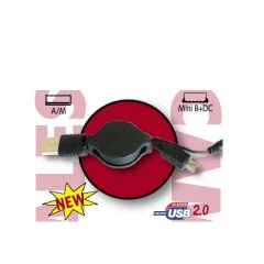 Cable Usb 2.0 Retractil Tipo A-Macho - Mini Usb Tipo B + Alimentacion Dc