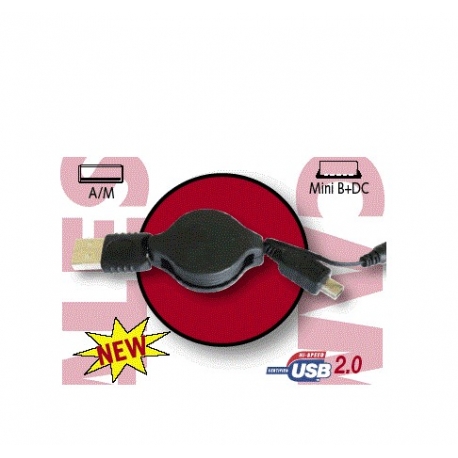 CABLE USB 2.0 RETRACTIL TIPO A/MACHO - MINI USB TIPO B + ALIMENTACION DC