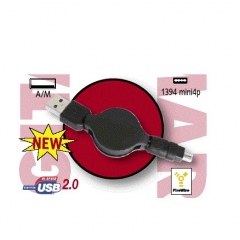 CABLE USB 2.0 RETRACTIL CABLE PLANO TIPO A/MACHO - IEEE 1394 MINI 4P 0.80 METROS