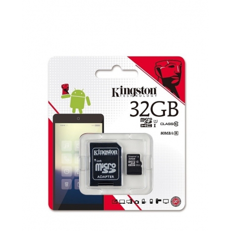 MICRO SD HC 32GB KINGSTON CLASE 10 45MB/S + ADAPTADOR