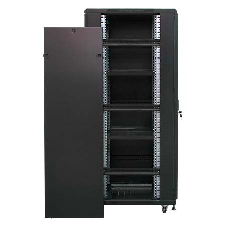 Rack 19'' 22U 600x800 Negro puerta Cristal + Ventilacion + Regleta + 2 Bandejas