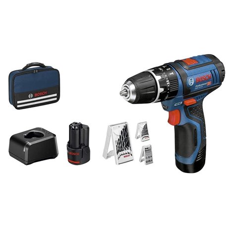 Bosch Professional GSB 12V-15 Taladro Percutor + Bateria + Juego Brocas + Maletin