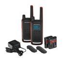 Motorola T82 Walkie Talkie Pack 2 Baterias Negro Naranja (Nuevo Embalaje Deteriorado)