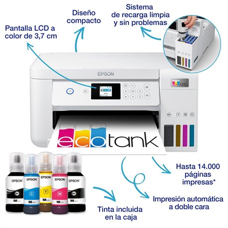 Epson EcoTank ET-2856 Multifunción Wifi Bote Tinta Duplex Impresión Doble Cara